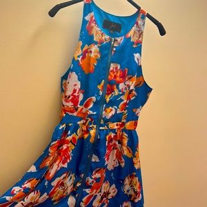 Floral Double Sided Front Zip Flare Summer Dress